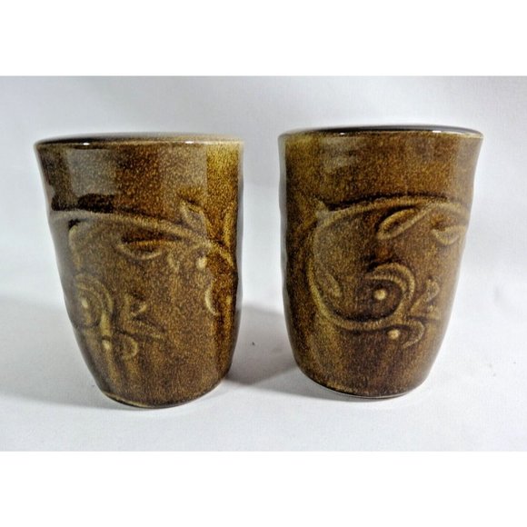 Reba Harmony Belmont Villa Salt Pepper Shakers Embossed Brown Scroll Gift NEW - Picture 2 of 5